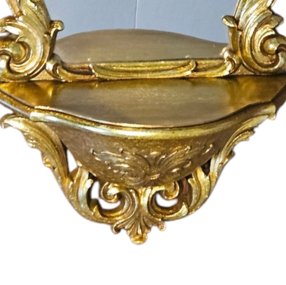 VINTAGE 1970 SYROCO Dart HOMCO 2327 HOLLYWOOD REGENCY Gold WALL MIRROR W/ SHELF - Picture 6 of 6